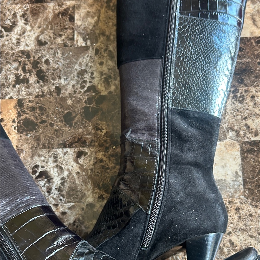 Black and Gray Knee-High Boots